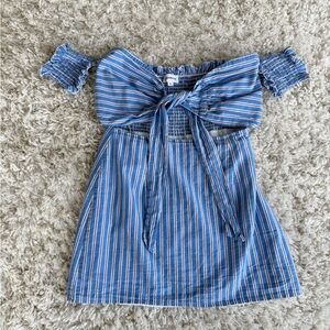 Superdown Blue and White Smocked Top
